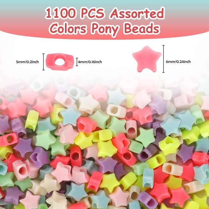 anpiwshjo 1100 Pcs Colored-Star Plastic Barrel Loose Beads for Jewelry Making, Bracelets, Hair Beads - Image 2